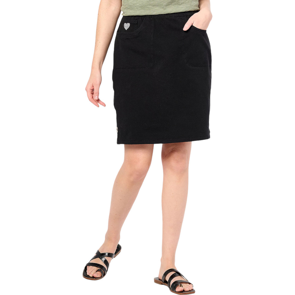 Quacker Factory Women's Dream Jeannes Oh Grommet Skort Black - Tall